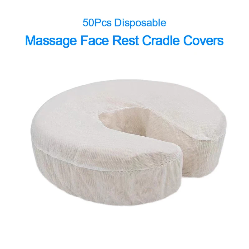 50Pcs/Pack Headrest Covers Fitted Disposable Massage Face Rest Cradle Covers White Color U-Shaped Pillowcase Elastic Non-Woven