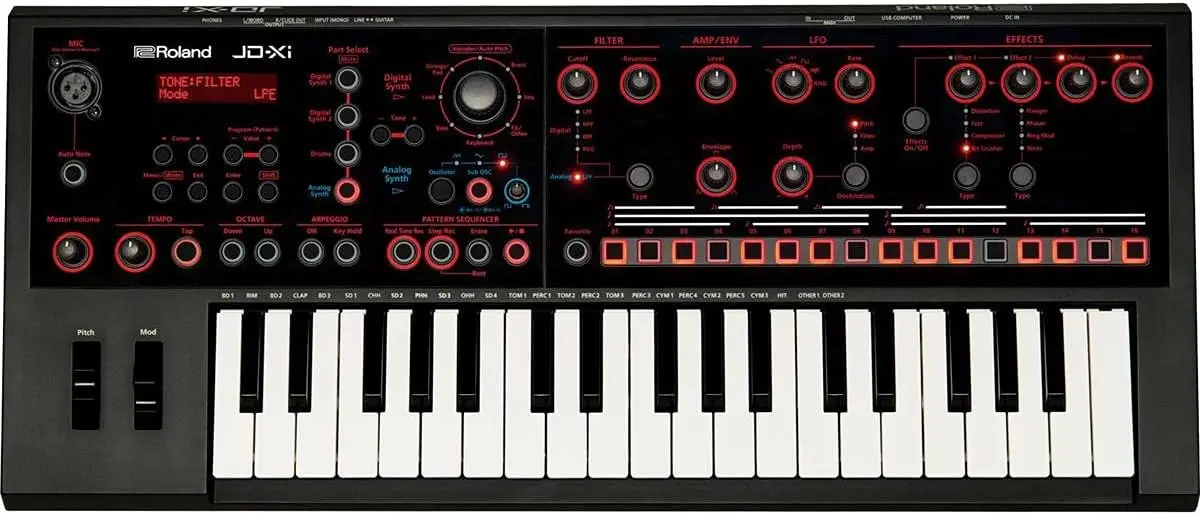 JD-XI 37-Key Interactive Analog/Digital Crossover Synthesizer, Black