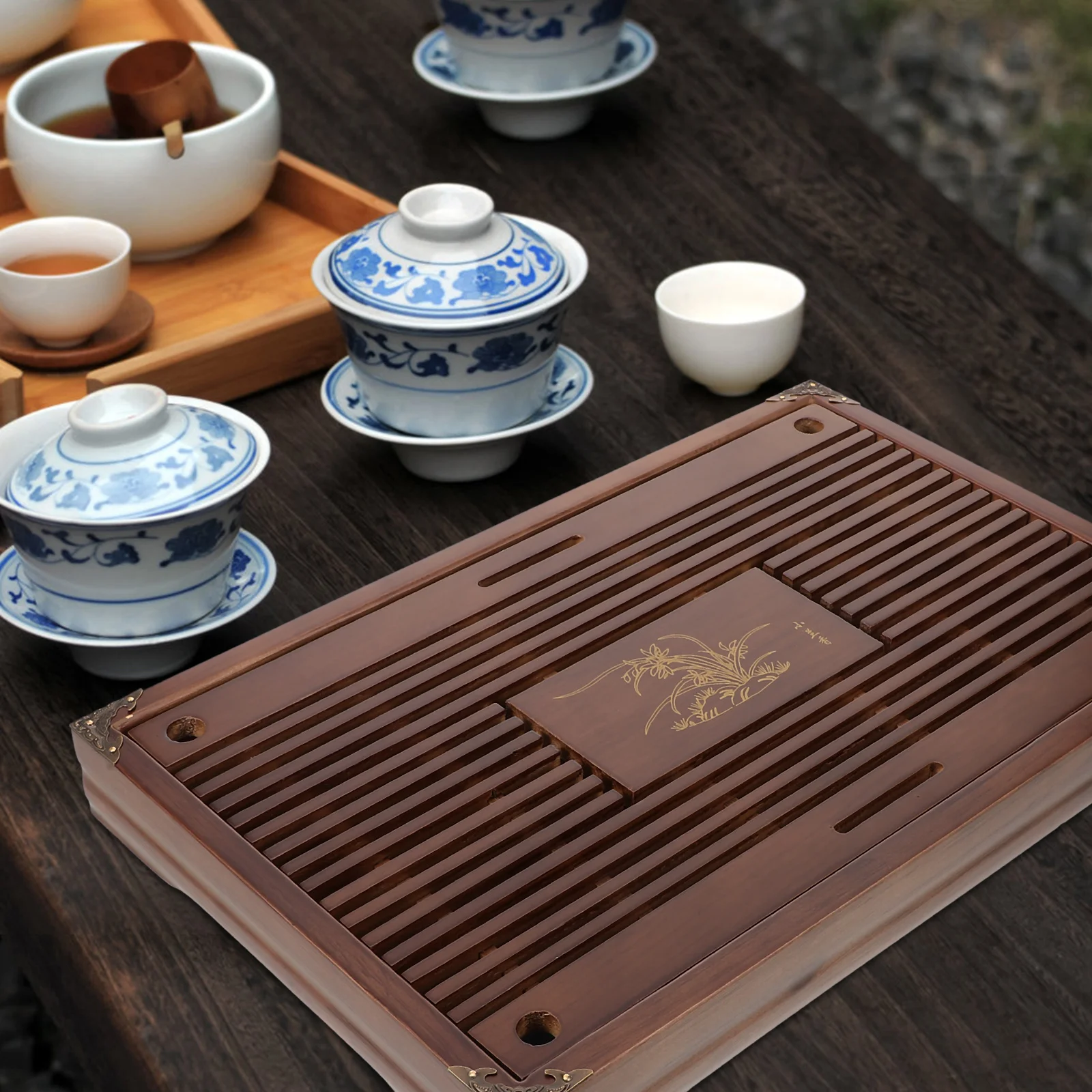 

Wooden Tea Tray Chinese Style Rectangular Shape Portable Multi Functional Home Food Storage Plate for Gatherings