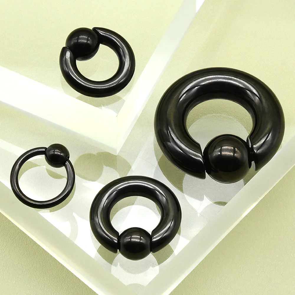 Black PVD Coating 316F Stainless Steel Captive Bead Ring Spring Ball for Septum Piercing Nose Rings Helix PA Ring 19mm 00G 10G