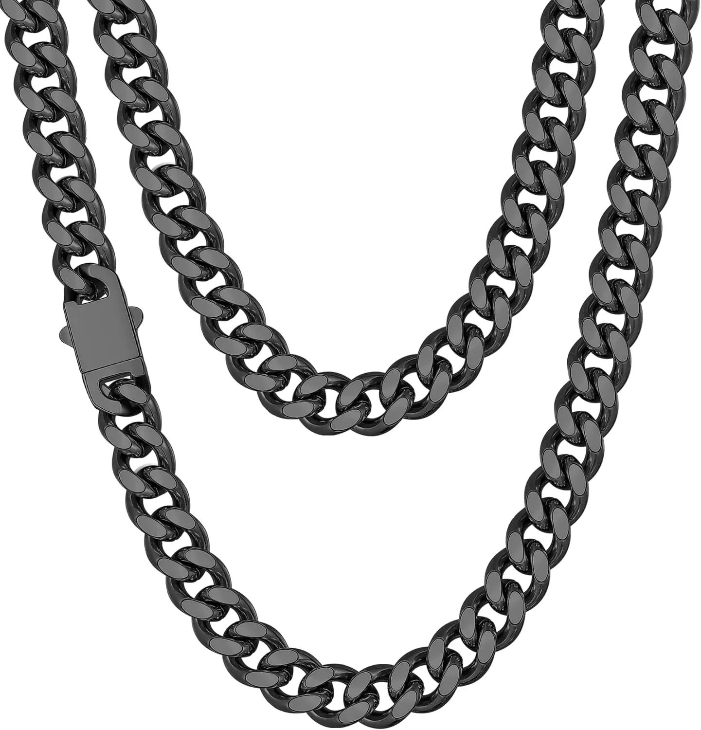 Collar de Cadena Fiusem en Tono Plateado/Negro/Baño de Oro de 14K para Hombre, Collar de Cadena Cubana de Acero Inoxidable de 5mm/6mm/7.5mm/8mm/9mm