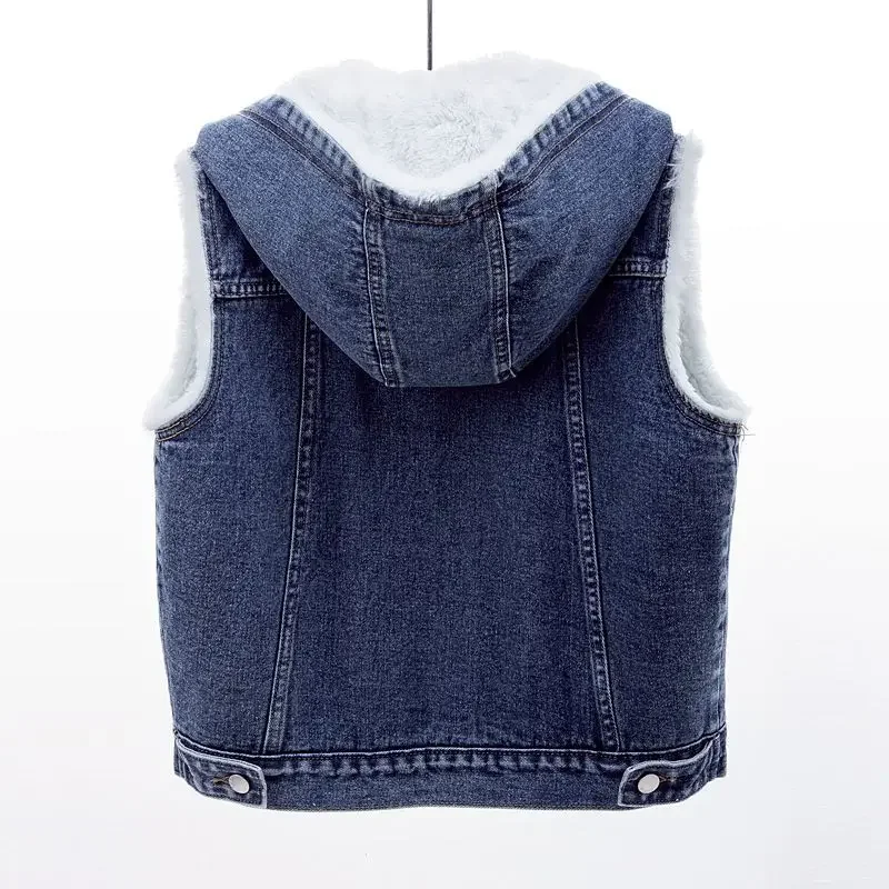 Coat Women Denim Coats Hooded Lamb Wool Jackets Vests Y2k Streetwear Work Casual Elegant Splice Jacket  Autumn Winter