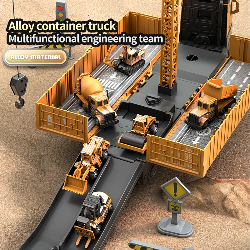 クレーン建設トラックタワー合金エンジニアリングブルドーザー子供プレイ掘削機車両車セットおもちゃモデルコンテナ男の子用