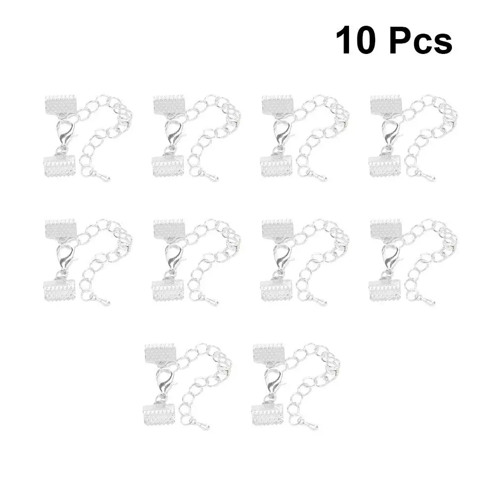 10Pcs 10Mm Plated Ribbon Ends Crimp Clasps with Internal Teeth for Ribbon Cord Lace Ends Jewelry Making Choker Necklace