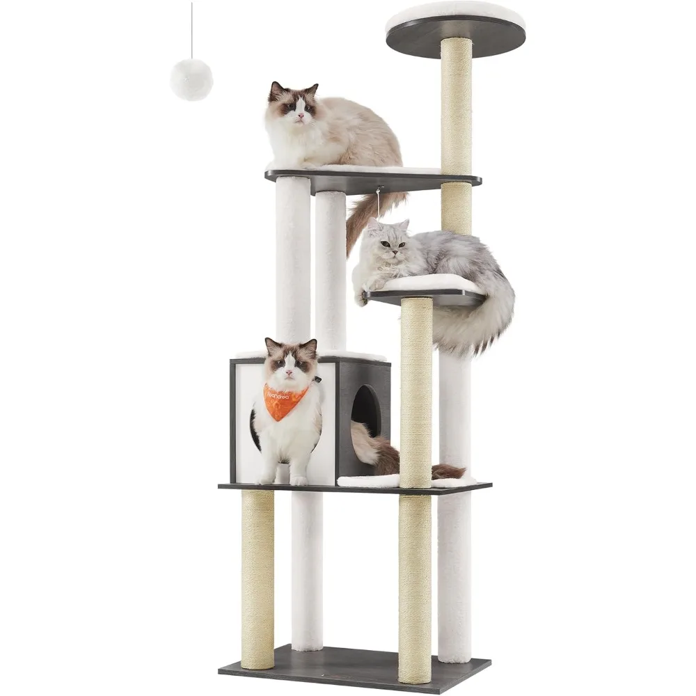 

Feandrea Cat Tree, 65-Inch Modern Cat Tower for Indoor Cats, Multi-Level Cat Condo with 5 Scratching Posts, Perch, Washable Remo