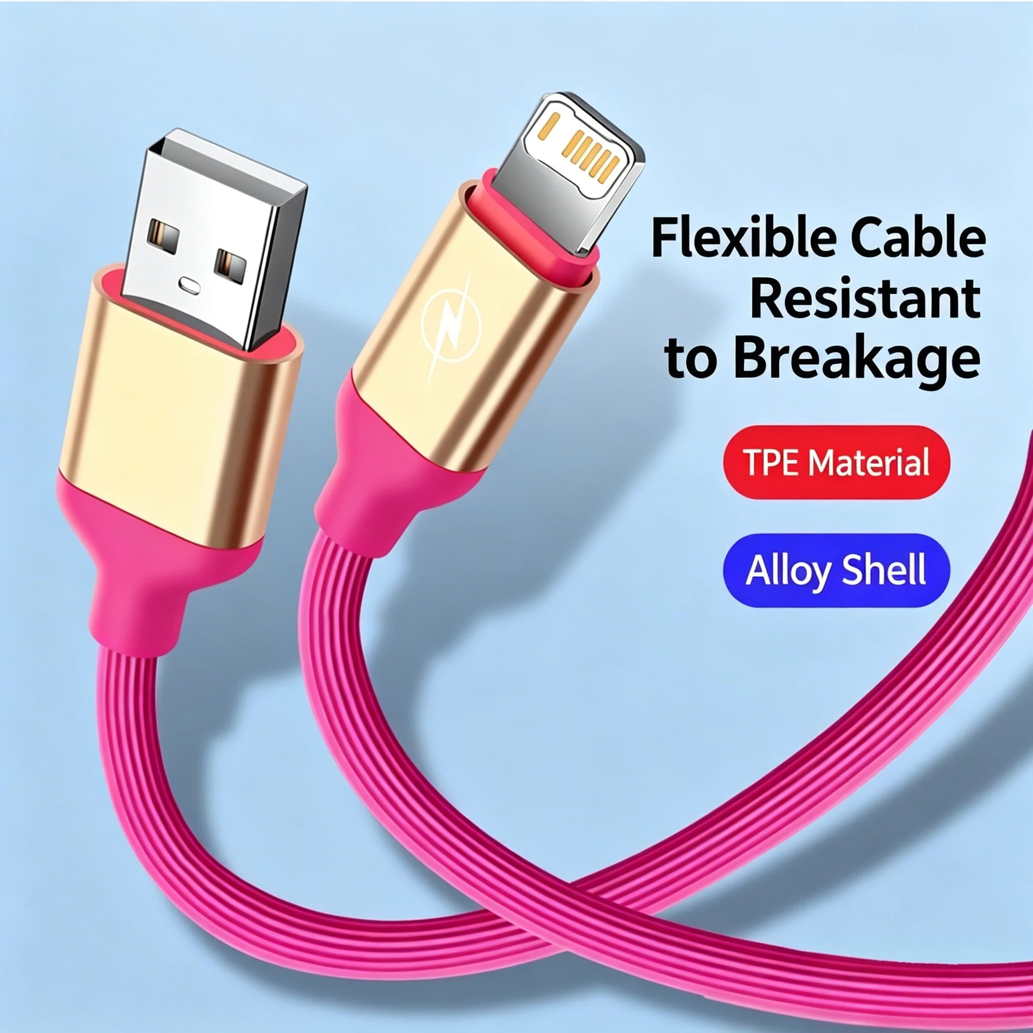 USB Fast Charging Cable For iPhone 7 8 14 Plus X XR XS Max 11 12 13 Mini 14 Pro Max Alloy Shell Flexible Wire USB-A Data Cables