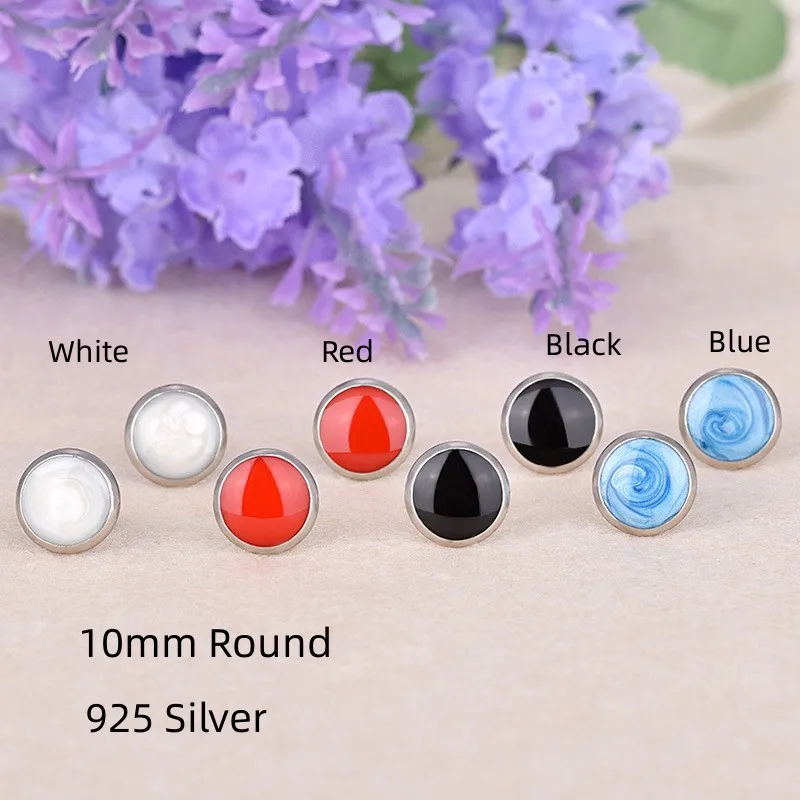 

Buyee 925 Sterling Silver Round Stud Earring Black Acrylic Simple Earring for Woman Man Personality Punk Fine Jewelry Earring