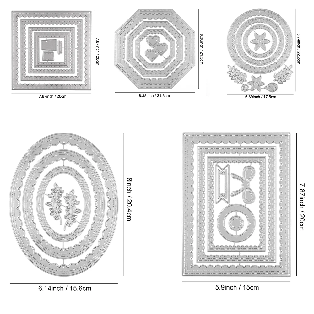 Mehrschichtige quadratische ovale geometrische Wellenmuster-Metall-Stanzformen, Blätter, Liebesherzen, ineinander passende Stanzformen für DIY-Dekoration, Karten und Bastelarbeiten