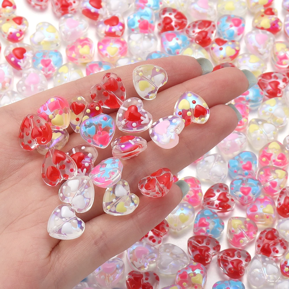 5pcs/lot Glass Heart Beads Color Hand-painted Loose Spacer Bead for Jewelry Making DIY Earrings Necklace Bracelet Accessories