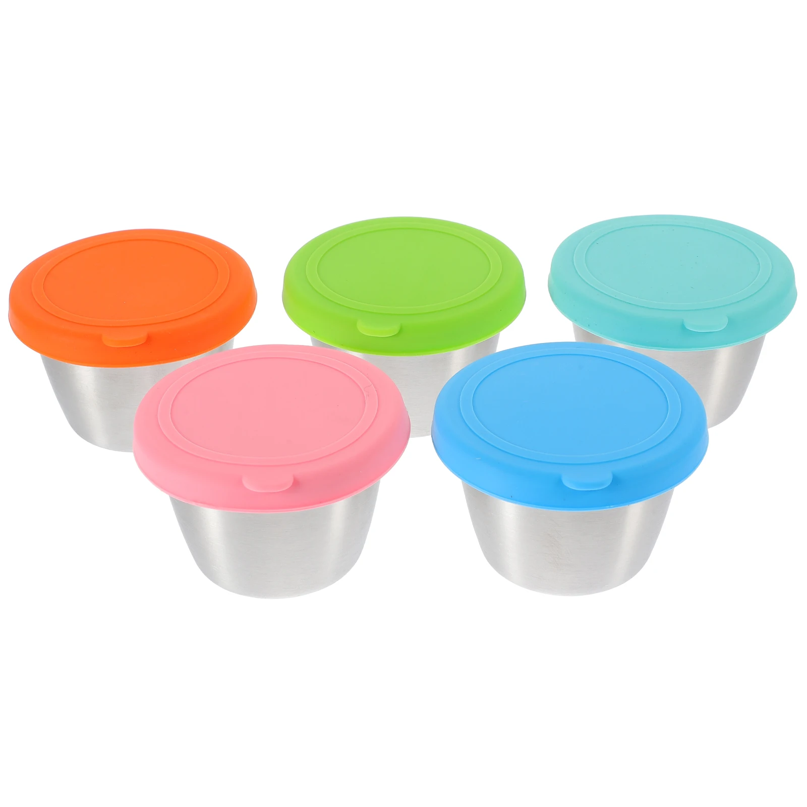 

5 Pcs Stainless Steel Sauce Cups 304 Salad Dressing Containers Silicone Lids Leak Proof Kids Lunch Meal Prep Storage