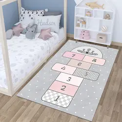 Alfombra de juego de dibujos animados para niño y niña, alfombra antideslizante para sala de estar, gateo, decoración del hogar, color gris claro