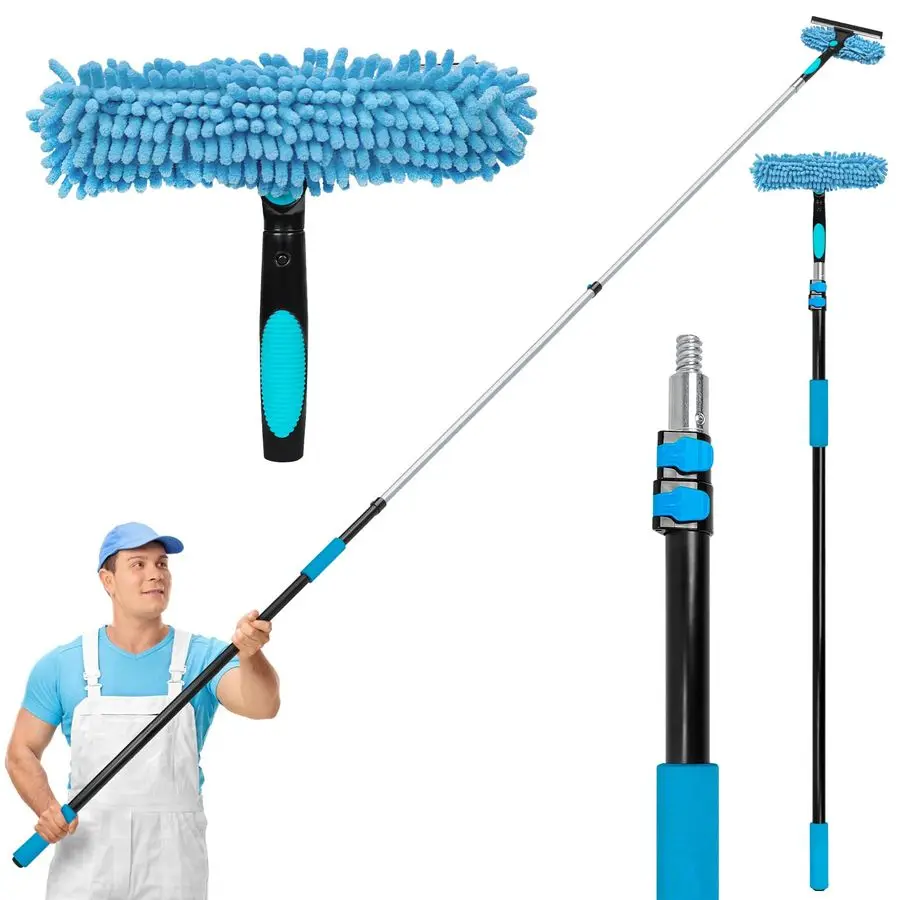 

512 FT Window Washing Kit with Extension Pole, High Reach Window Cleaner Tool 2 in 1 Window Squeegee with Telescopic Pole for In