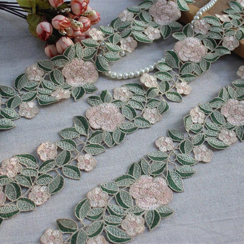 1 Yard Green Lace Embroidery Trim Ribbon DIY Garment Hair Accessories 7.5CM Wide