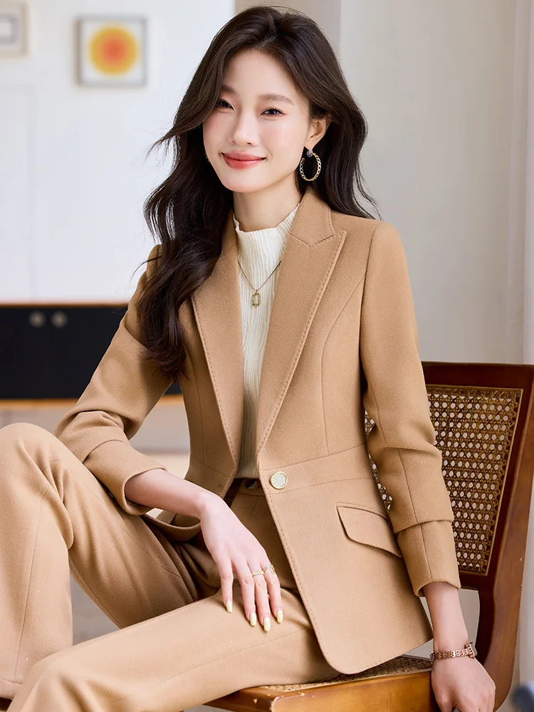 Women's Woolen Suit for Autumn and Winter2025New professional attire, stylish commuting interview formal wear, thickened suit ja