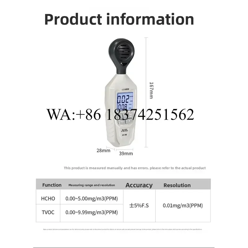 Wmwmnu for TVOC HCHO Air Quality Tester Detector Digital Formaldehyde Device High-Precision Sensor Indoor Air Tester