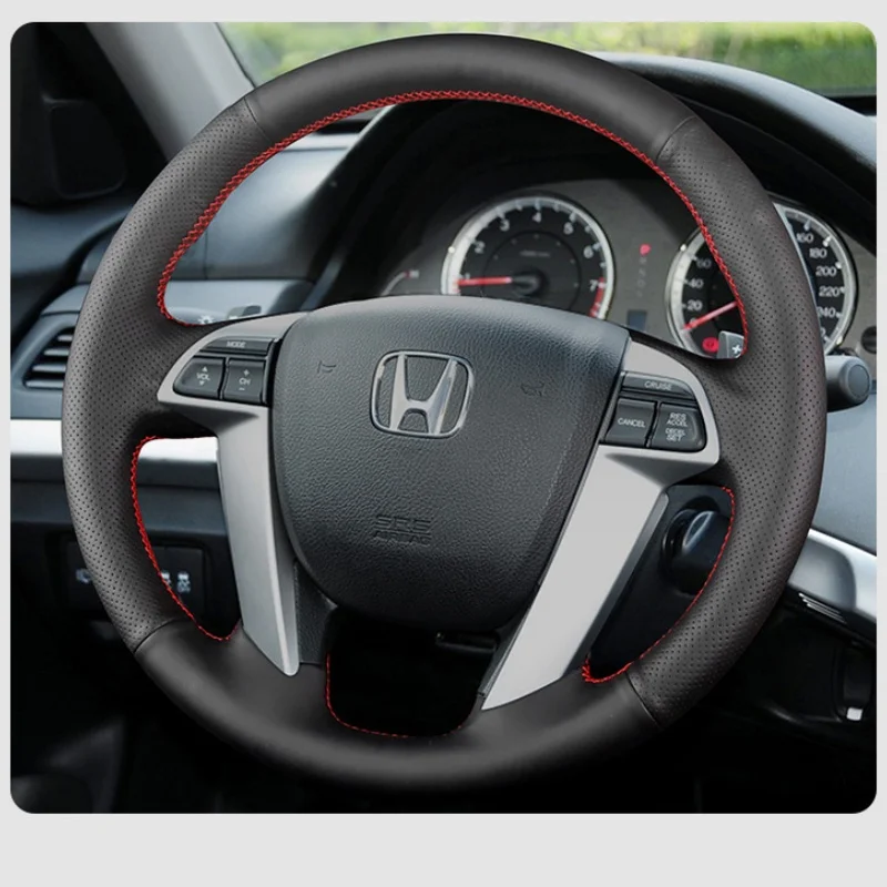 

For Honda 8th Generation Steering Wheel Cover Anti-skid Hand-Sewn Braid Leather Accord 08-14 Odyssey Crosstour Auto Interior