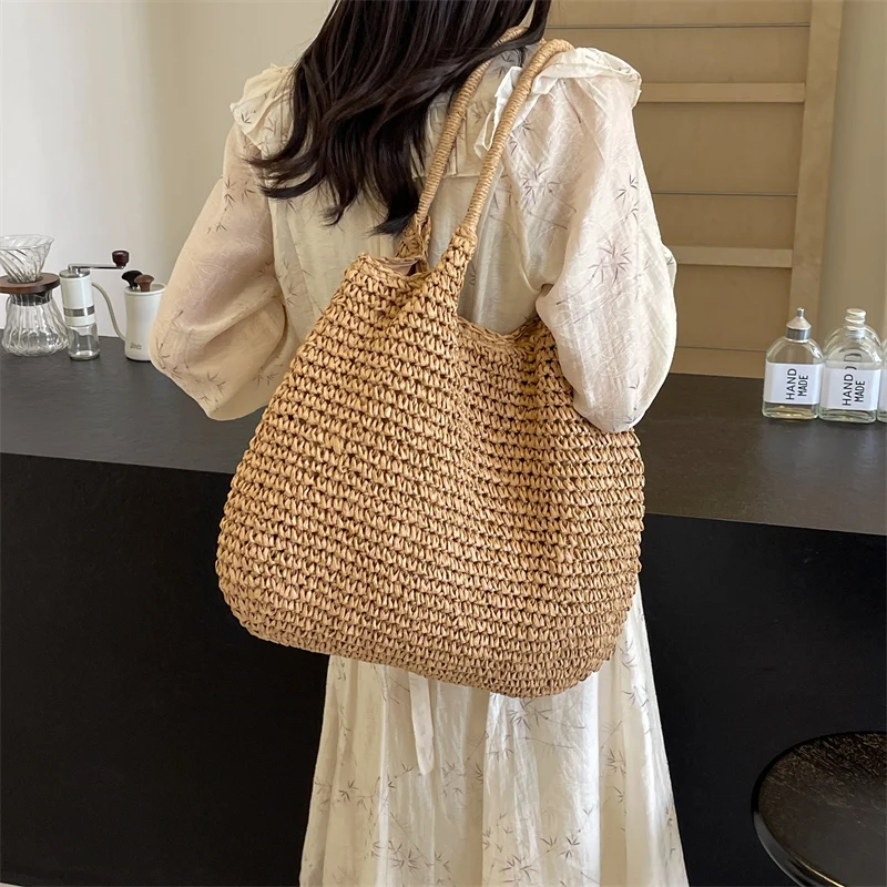 Large Straw Underarm Bags For Women 2024 Simple Korean Fashion Summer Shoulder Bags Lady Travel Handbags Females Weave Beach Bag