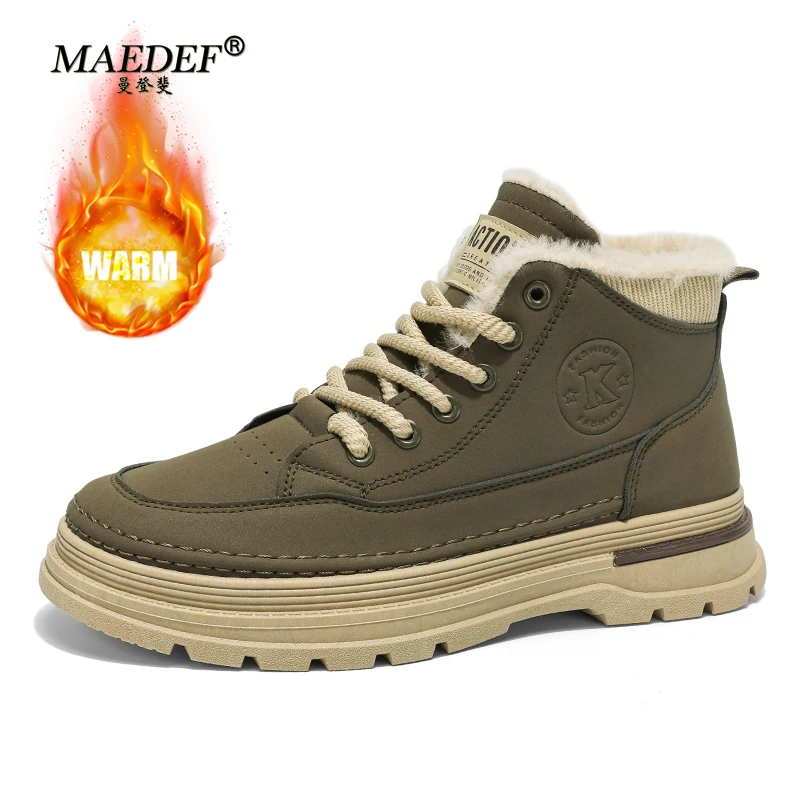 

MAEDEF British Casual Men's Boots Winter Snow Boots Outdoor Men Shoes Men's Ankle Lace-Up Comfortable Work Footwear Botas Hombre