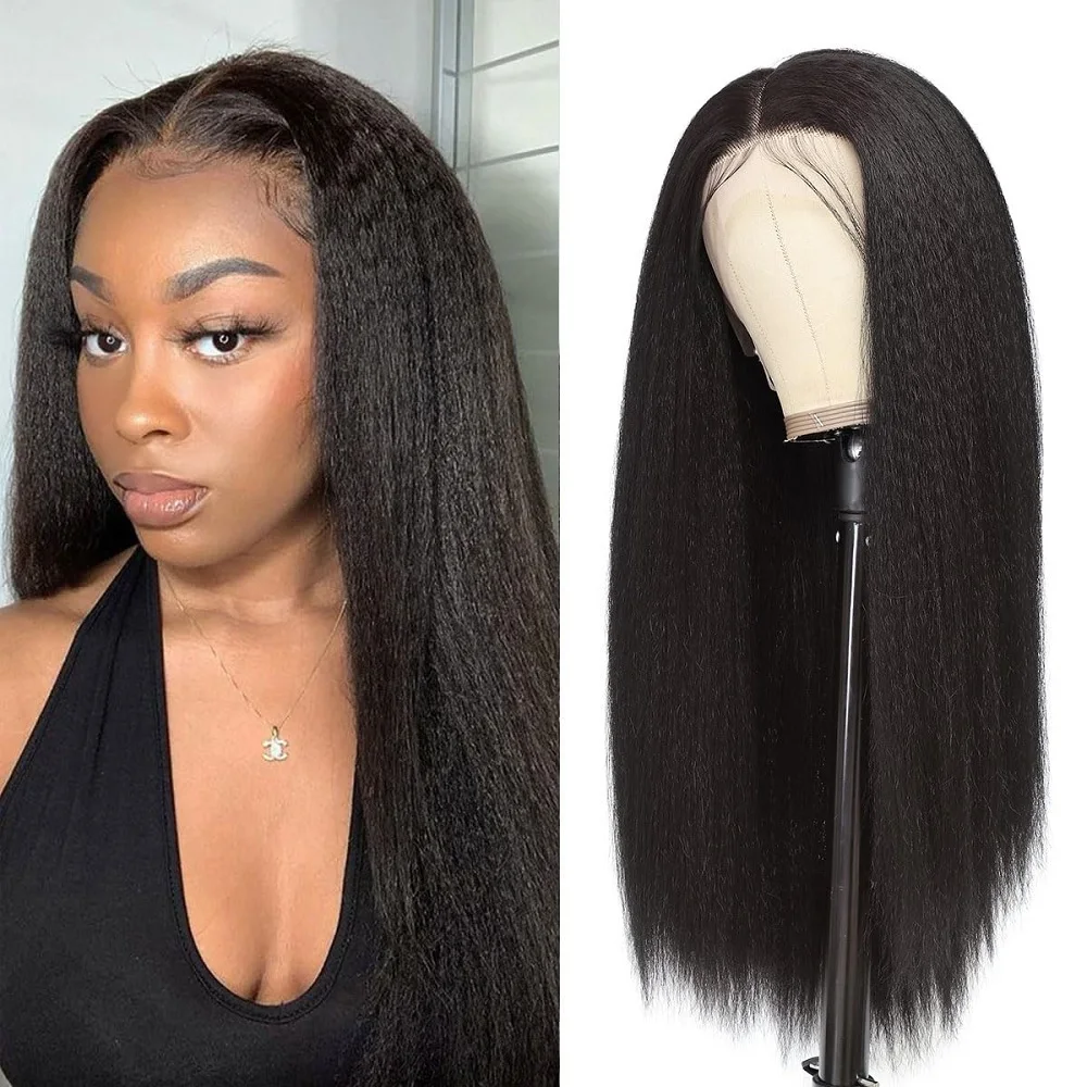 

13x4 13x6 Kinky Straight Lace Frontal Wigs Human Hair For Women Pre Plucked Brazilian Remy Hair Kinky Straight Human Hair Wig
