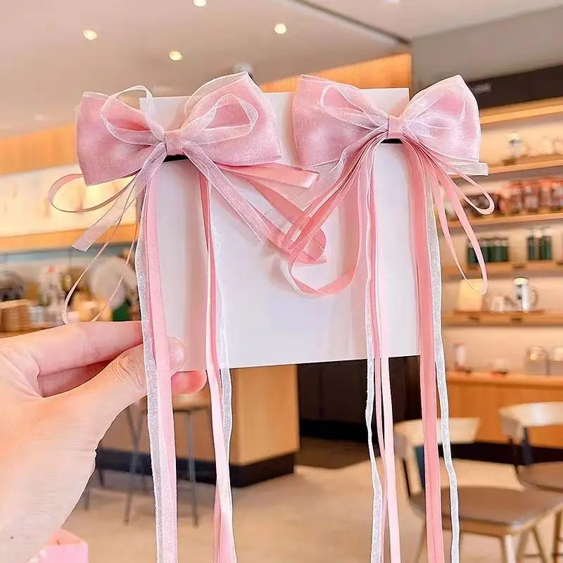 2024 Children Long Ribbon Hair Bow Hairpins New Korean Sweet Girls Tassel Hair Clips Elegant Braided Hair Clips Hair Accessories