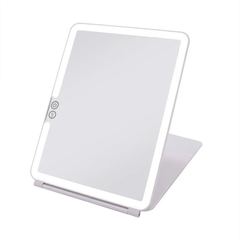 New Strange IPad Flat Panel Flip LED Cosmetic Mirror Portable Folding Square Light Mirror Rechargeable Embedded Magnifier