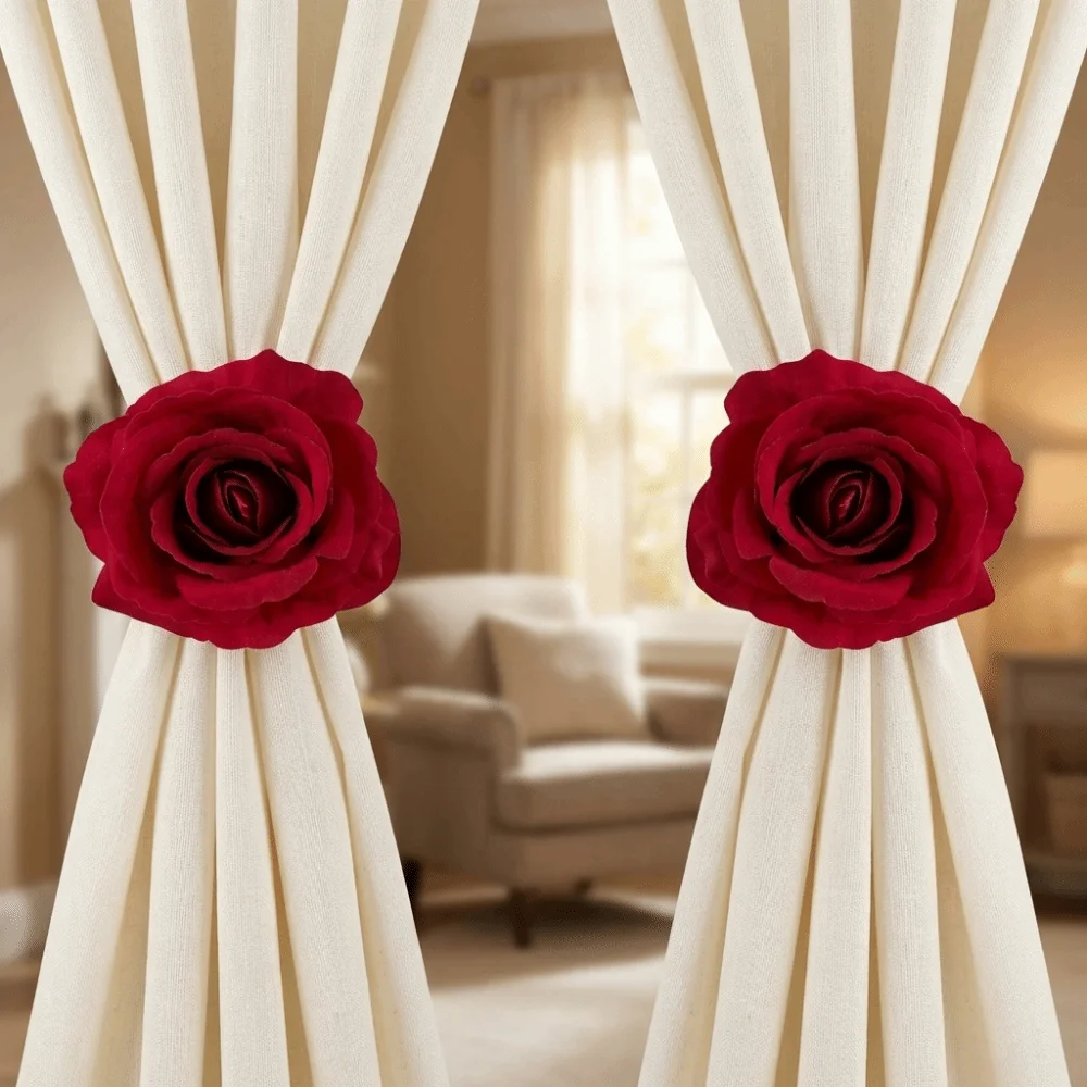 Romantic Rose Curtain Clips Realistic Decorative Curtain Buckle Exquisite Window Screen Fastener Clip Living Room
