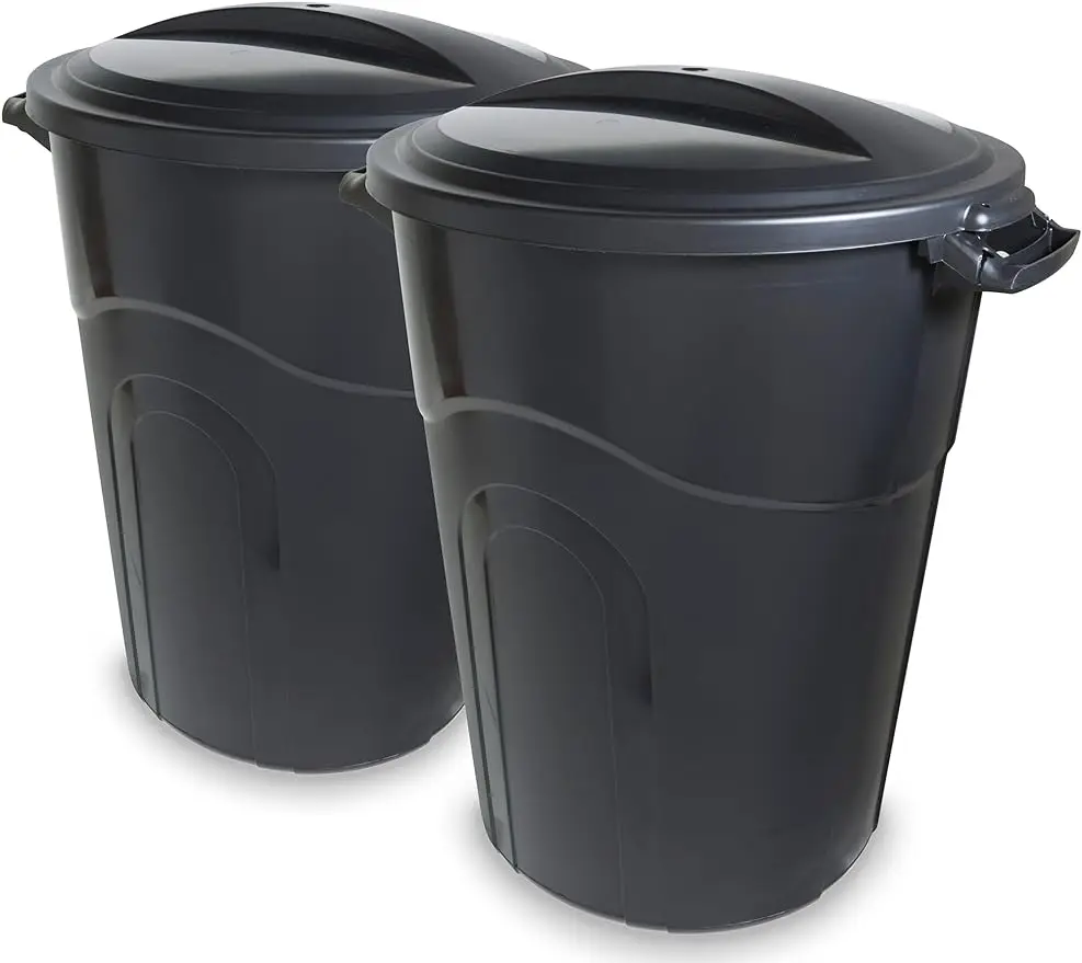 

32 Gallon Outdoor Garbage Can Black Easy to Carry Garbage Can with Sturdy Construction Pass-Through Handles & Attachable Click