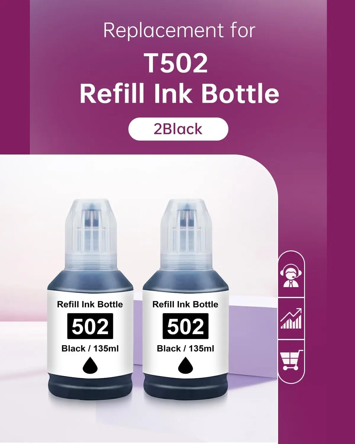 502 Compatible Black Ink Replacement for 502 Pigment Ink ET-2760 ET-4760 ET-2750 ET-3760