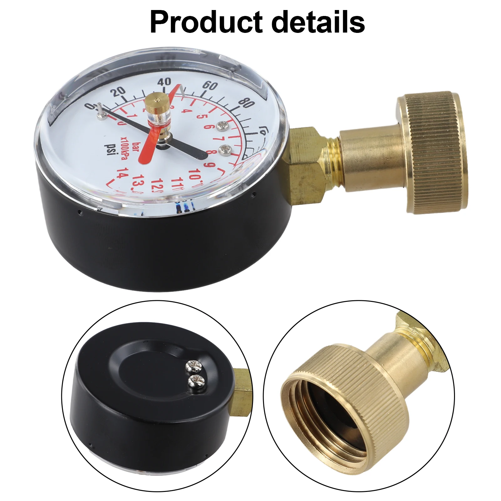 Brass Pressure Tester Hose Thread Gauge 3 4 Inch Female Connector Accurate Pressure Reading Brass And Plastic Material