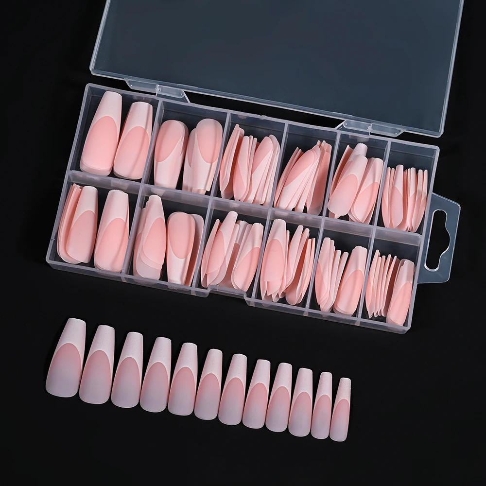120Pcs/set Pink&White French Press On Nail Tips Full Cover Matte Coffin Fake Nails Soft Extension Acrylic Detachable% False Nail