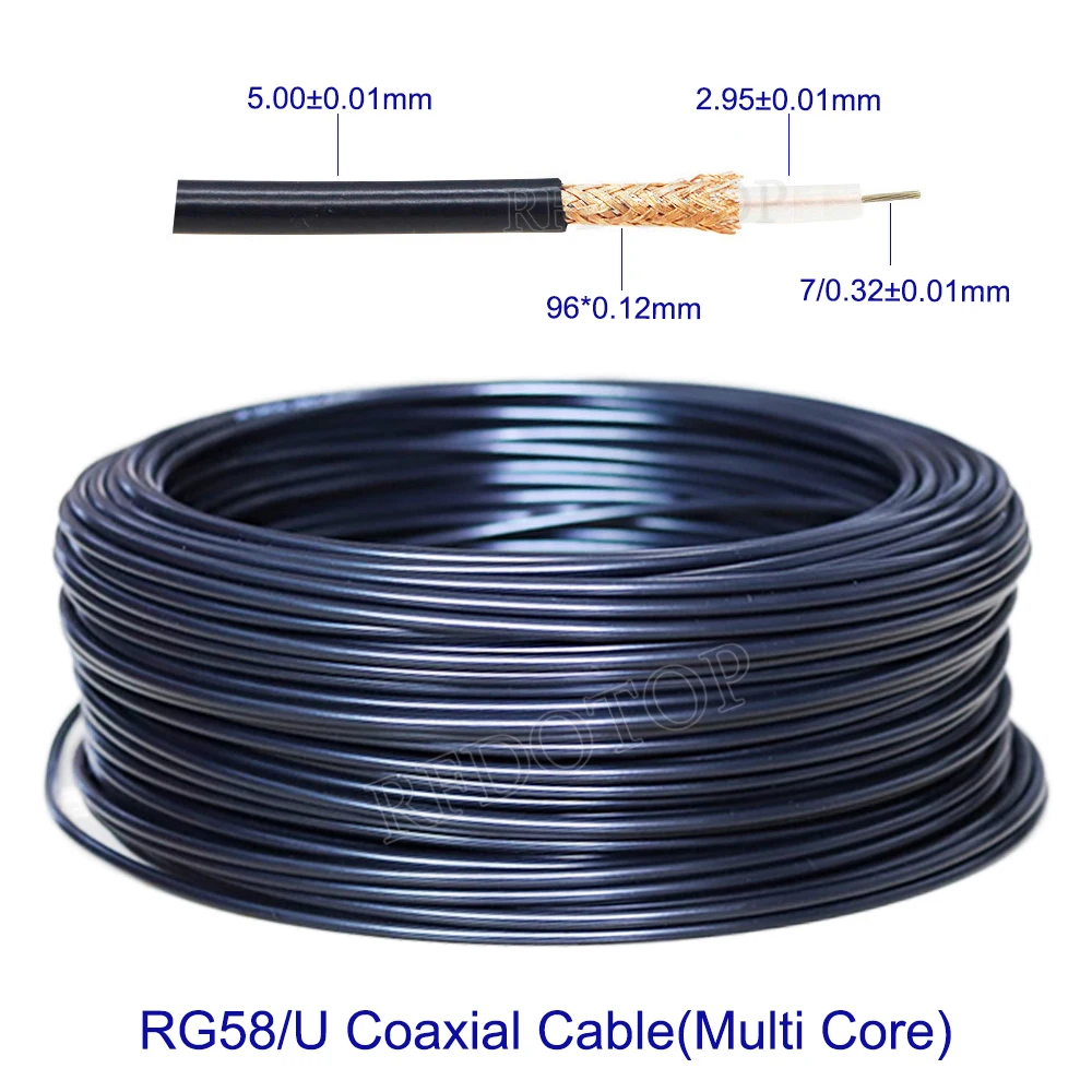 RG-58/U pojedynczy/wielordzeniowy 2 typy czarny kabel koncentryczny RG58/U 50-3 RF 50 Ohm goła miedź niskie straty wysokiej jakości 1M-1000M RFDOTOP — zdjęcie 4