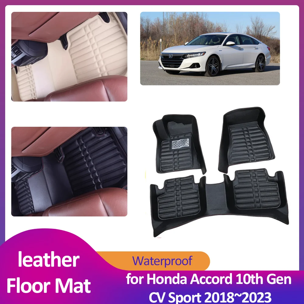 

Car Floor Mat for Honda Accord 10th Gen CV Sport 2018~2023 Leather Foot Inner Liner Waterproof Carpet Pad Custom Accessories