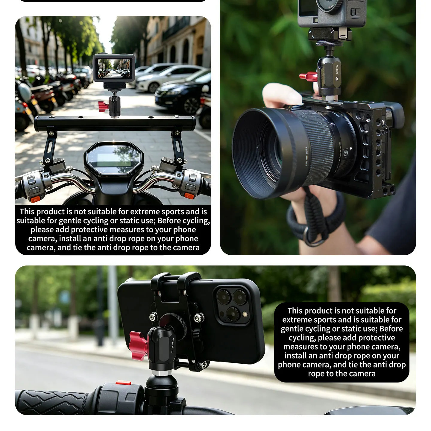 Anfang 360 ° Drehbarer 17-mm-Kugelkopfhalter mit 2 kg Traglast, Aluminiumadapter für GoPro, Insta360, DJI OSMO, Motorrad-Stativhalterung – Detail 10
