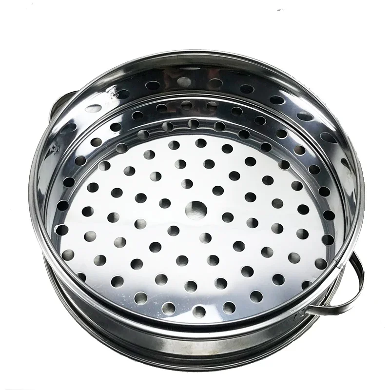Stainless Steel Pot Drain Basket Kitchen Cooking Bamboo Steamer Cooker Rice Food Steaming Grid with Double Ear