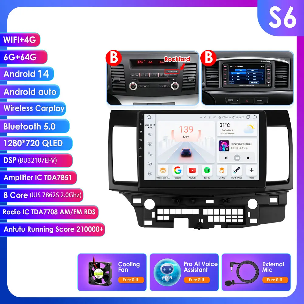 Hizpo Auto Intelligent Systemen Carplay Android Autoradio voor Mitsubishi Lancer 2007-2012 Multimedia Video Speler WIFI 8Core 6115