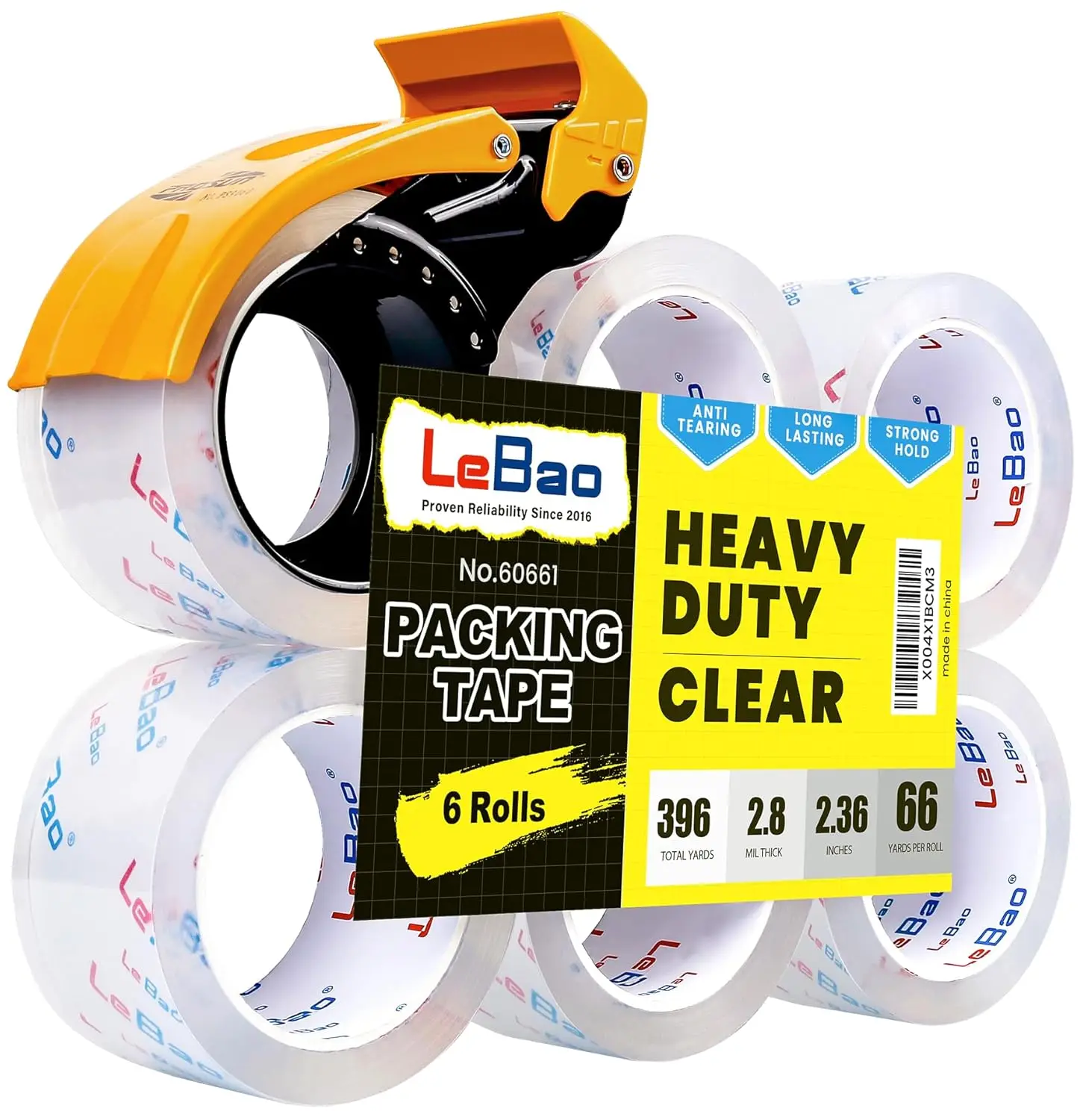

Heavy Duty Clear Packing Tape with Dispenser – 6 Rolls Pack Tape, 2.36 Inch x 66 Yd, 2.8 Mil – Strong Adhesive Package