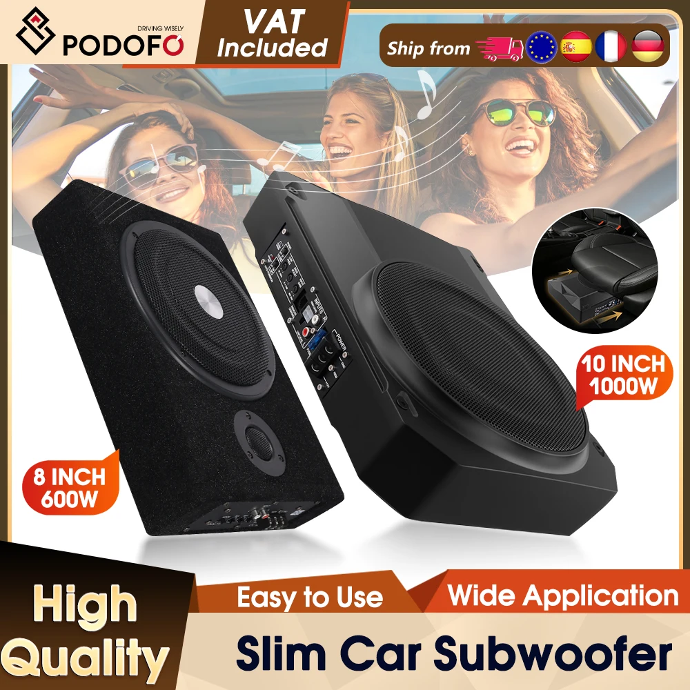 Image of Podofo 10'' 1000W Auto-Subwoofer Audio Hochleistungslautsprecher 90dB Unter-Sitz SLIM Woofer Mit Kabel Betriebener Subwoofer-Gehäuse