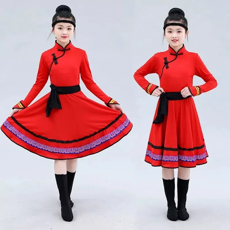 

Детский монгольский костюм для танцев с палочками для еды, костюм для девочек, монгольская юбка в виде лугов, платье меньшинства, женское