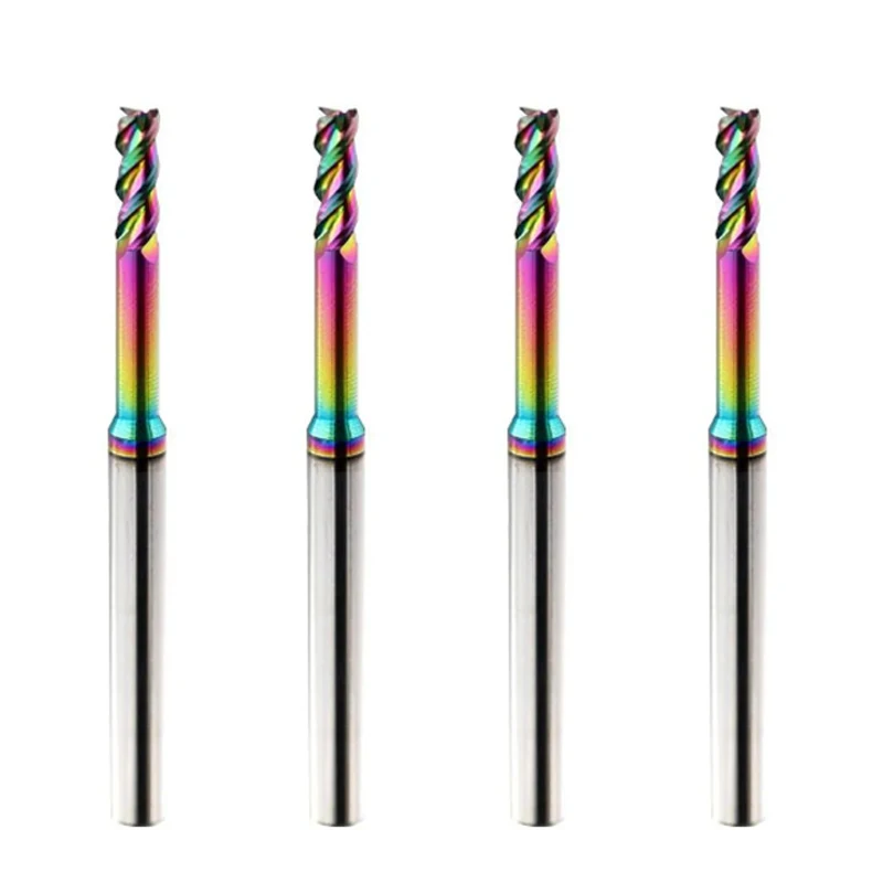 

Carbide End Mill HRC60 3Flute Tungsten Milling Cutter Cnc Router Long Flute Endmills 1mm 1.5mm 3mm Seven Colors for DLC Aluminum