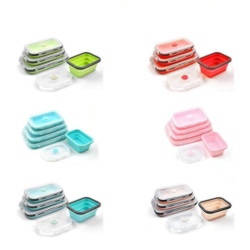 350/500/800/1200ml Silicone Lunch Box Collapsible Bento Portable Box Bowl Bento School Boxes Folding Food Container Travel