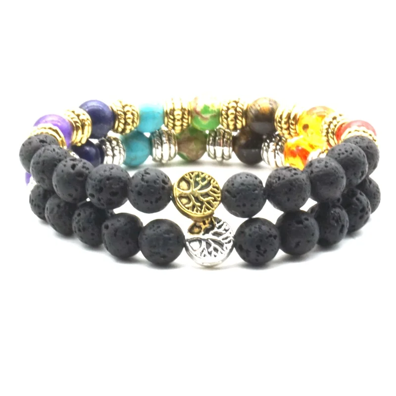 

10pcs Seven Chakras Tree of Life 8mm Black Lava Stone Beads DIY Aromatherapy Essential Oil Diffuser Bracelet Yoga Jewelry