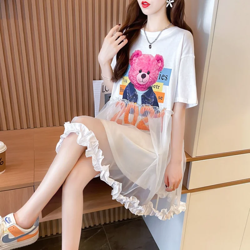 T Shirt Dress Woman Short Sleeve Summer Lace Clothing Women\'s Top Funny Fitted Slim Causal Long Graphic O Tall Kpop Cute Tees Xl