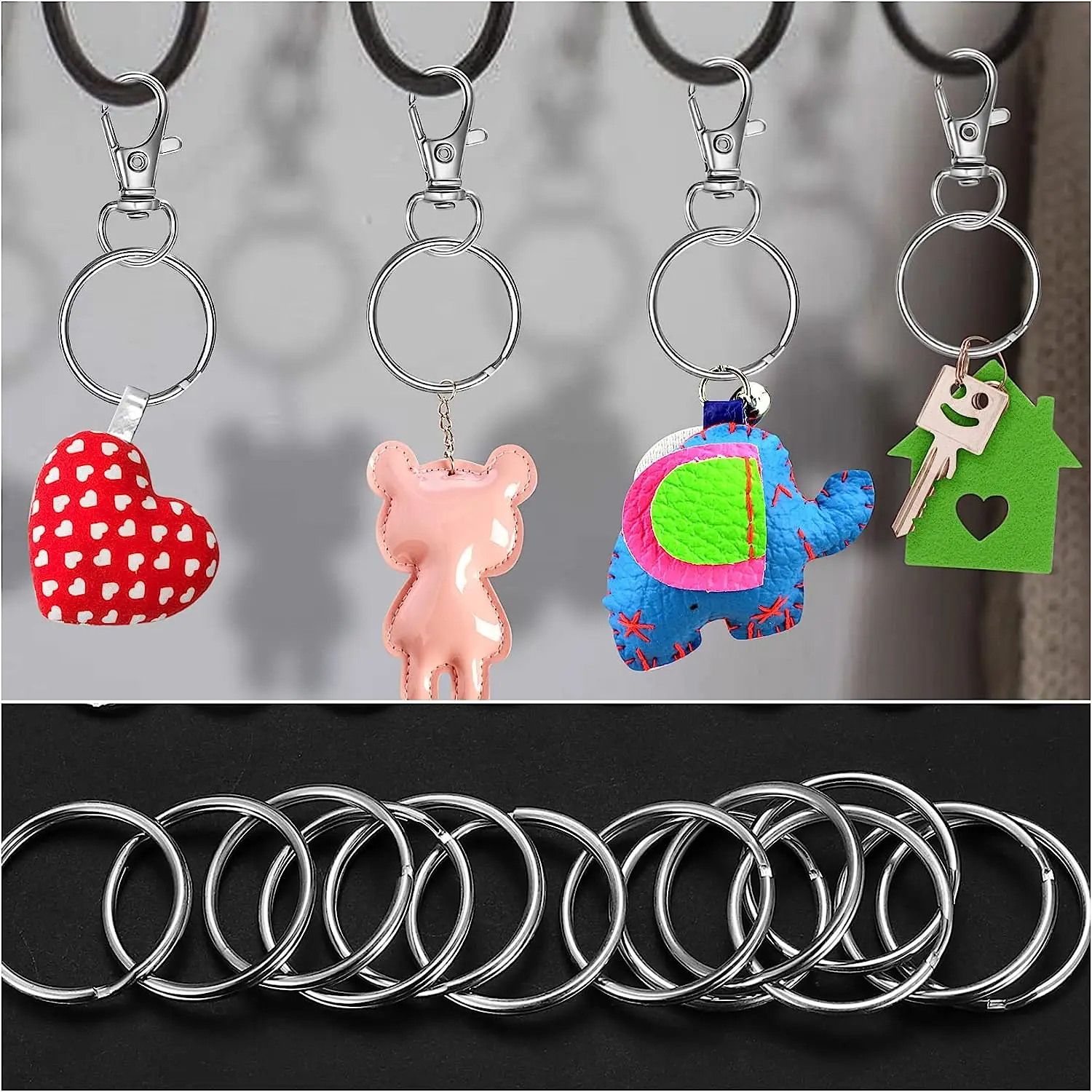 10-50Pcs Polished Silver Keyring Stainless Steel Hole Flat Key Ring Key Chain Rhodium Plated Round Split Keychain DIY Wholesale