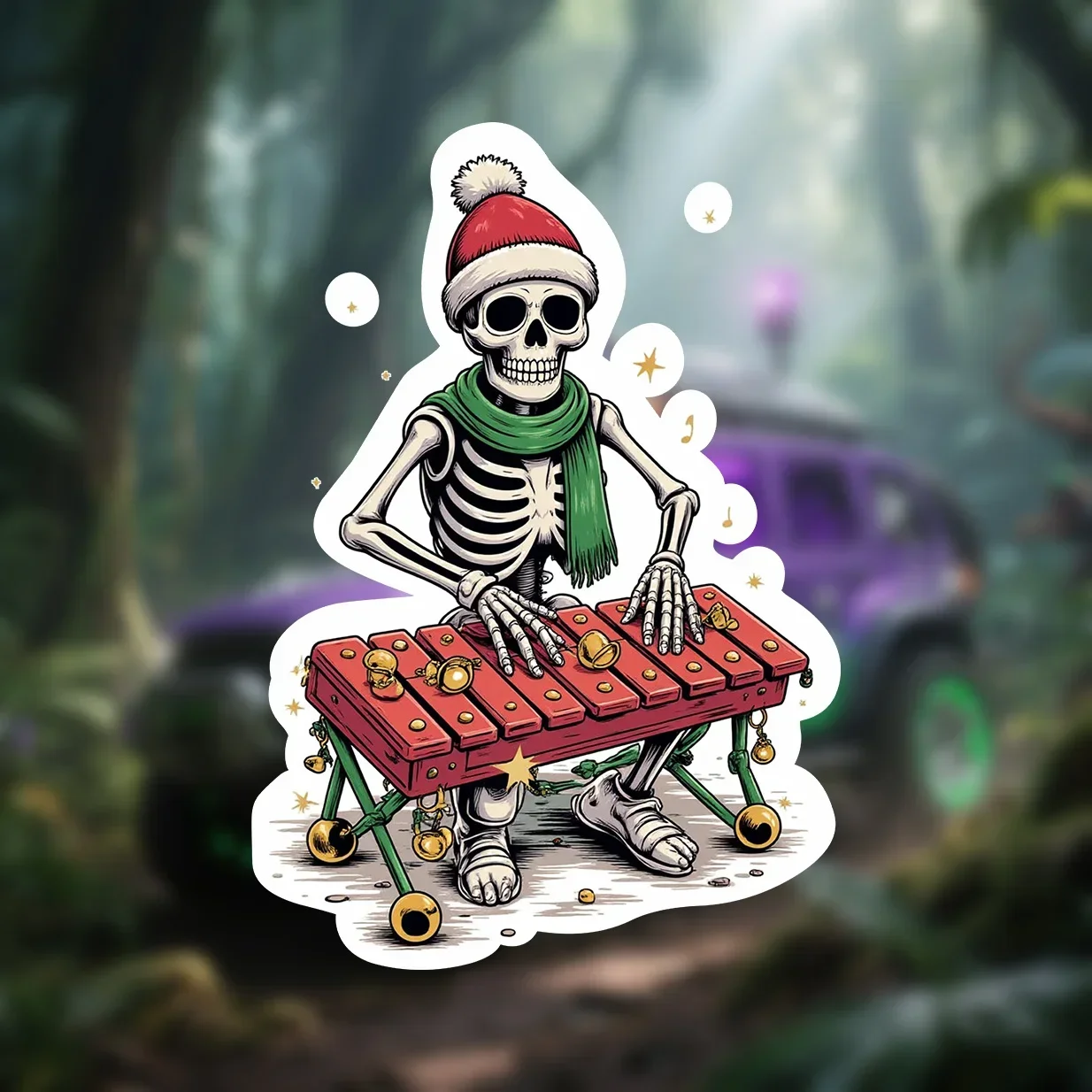 

3 шт., рождественский скелет, музыкант, автомобиль, мотоцикл, наклейка, ксилофон и шляпа Санта-Клауса, тематическая наклейка для персонализации автомобиля