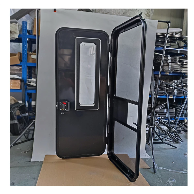 Best Price Of New Design 580X1700mm RV Entry Door With Safety Net Full Black Good Quality Rv Door