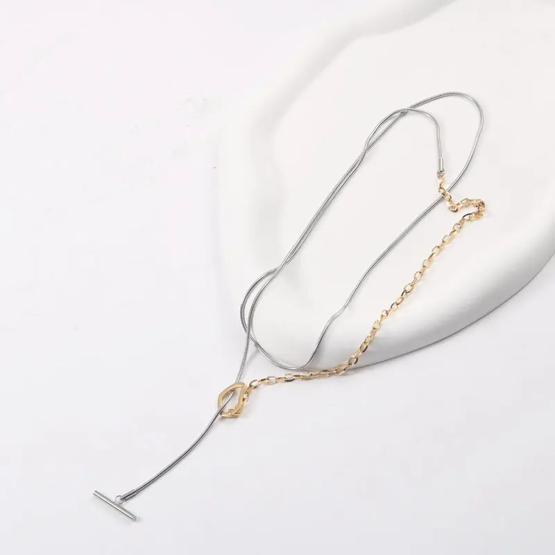 Two-color Patchwork Necklace for Women Stainless Steel Neckalce Waterproof Non Tarnish Jewelry