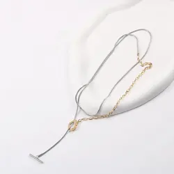 Two-color Patchwork Necklace for Women Stainless Steel Neckalce Waterproof Non Tarnish Jewelry
