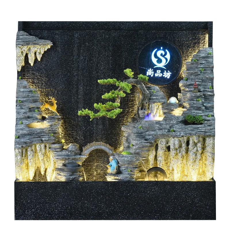 Rockery flowing water fountain with water curtain wall villa garden courtyard pendulum