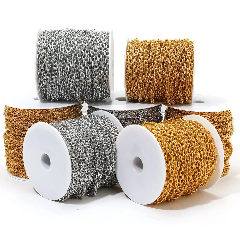 1 Meter Stainless Steel Gold Cross O Link Chains No Fade for DIY Jewelry Findings Bracelet Necklace Earrings Making Wholesale