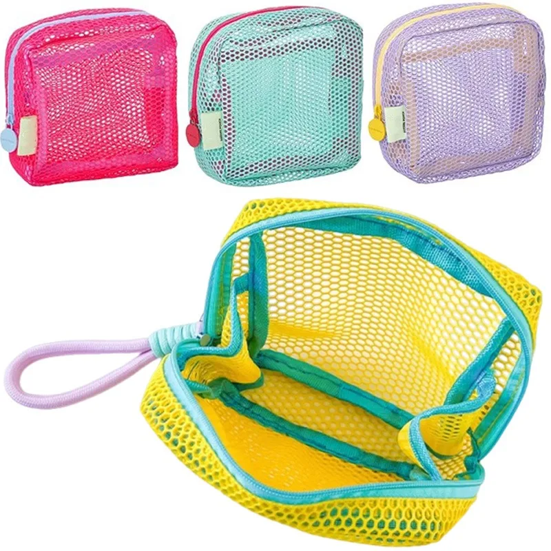 1pc New Small Capacity Key Bags Transparent Cosmetic Bag Square Mesh Storage Portable Mini Zipper Lightweight Cute Purpose Bags